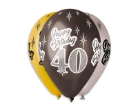 Balony Gemar 12", premium happy birthday 40, metalik, 6szt.