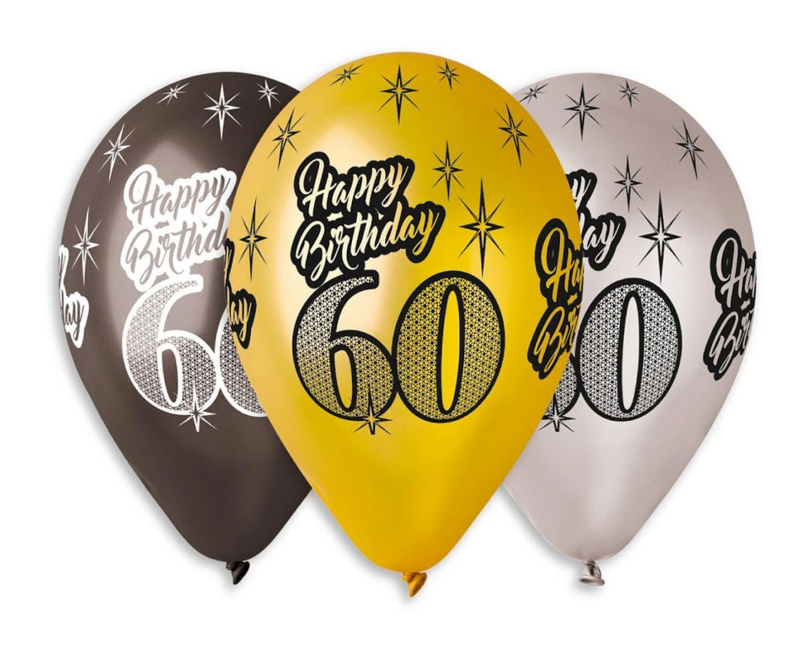 Balony Gemar 12", premium "happy birthday 60", metalik, 6szt.