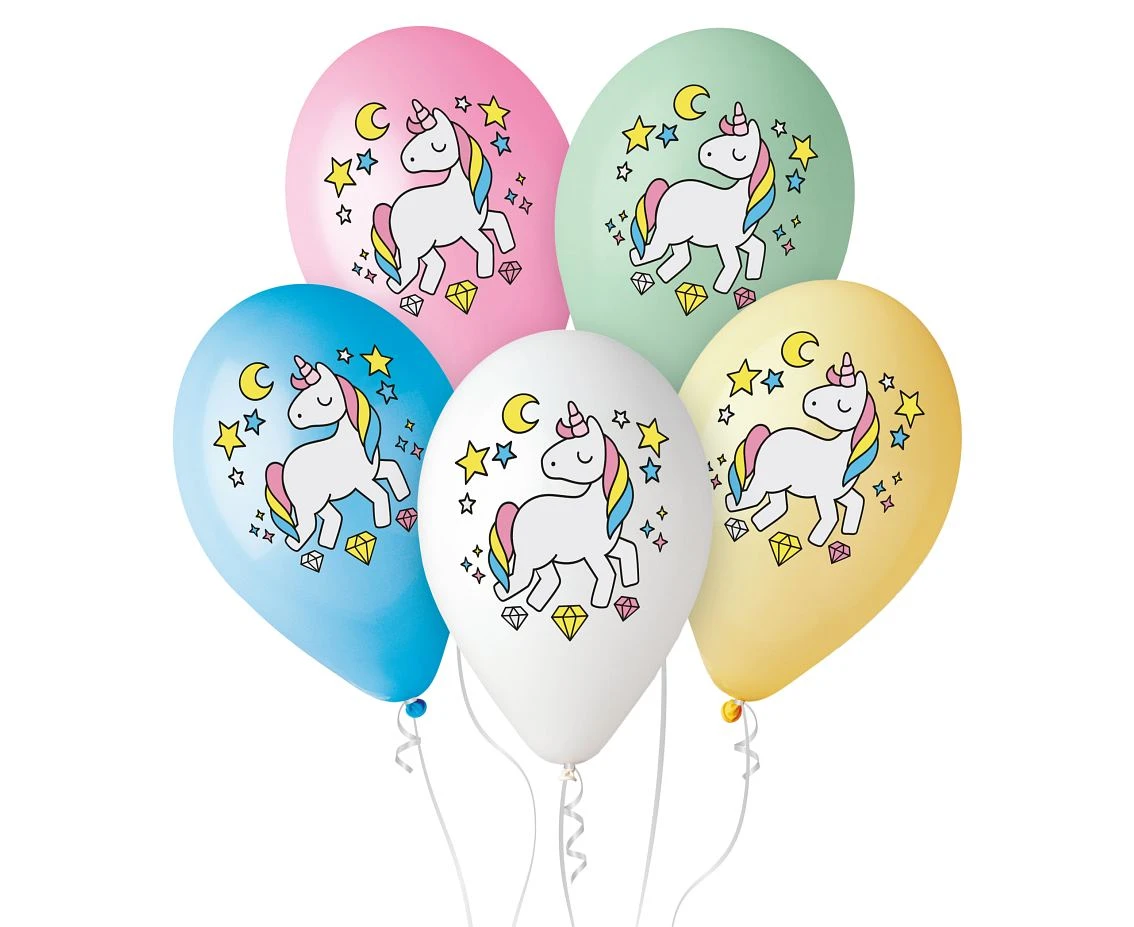 Balony Gemar 12", pastel premium "jednorożec magiczna noc", nad. kolorowy, 5szt.