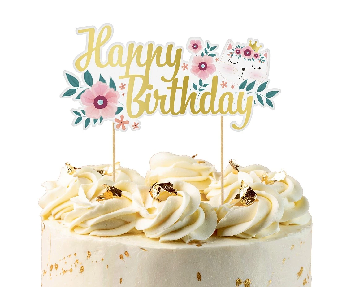 Dekoracja na tort Kotek - Happy Birthday, 15x19cm