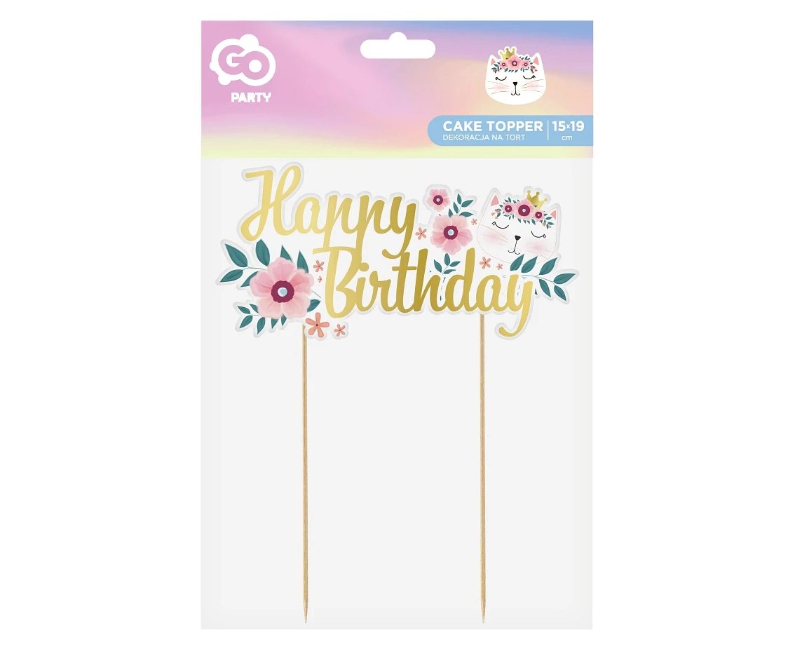 Dekoracja na tort Kotek - Happy Birthday, 15x19cm