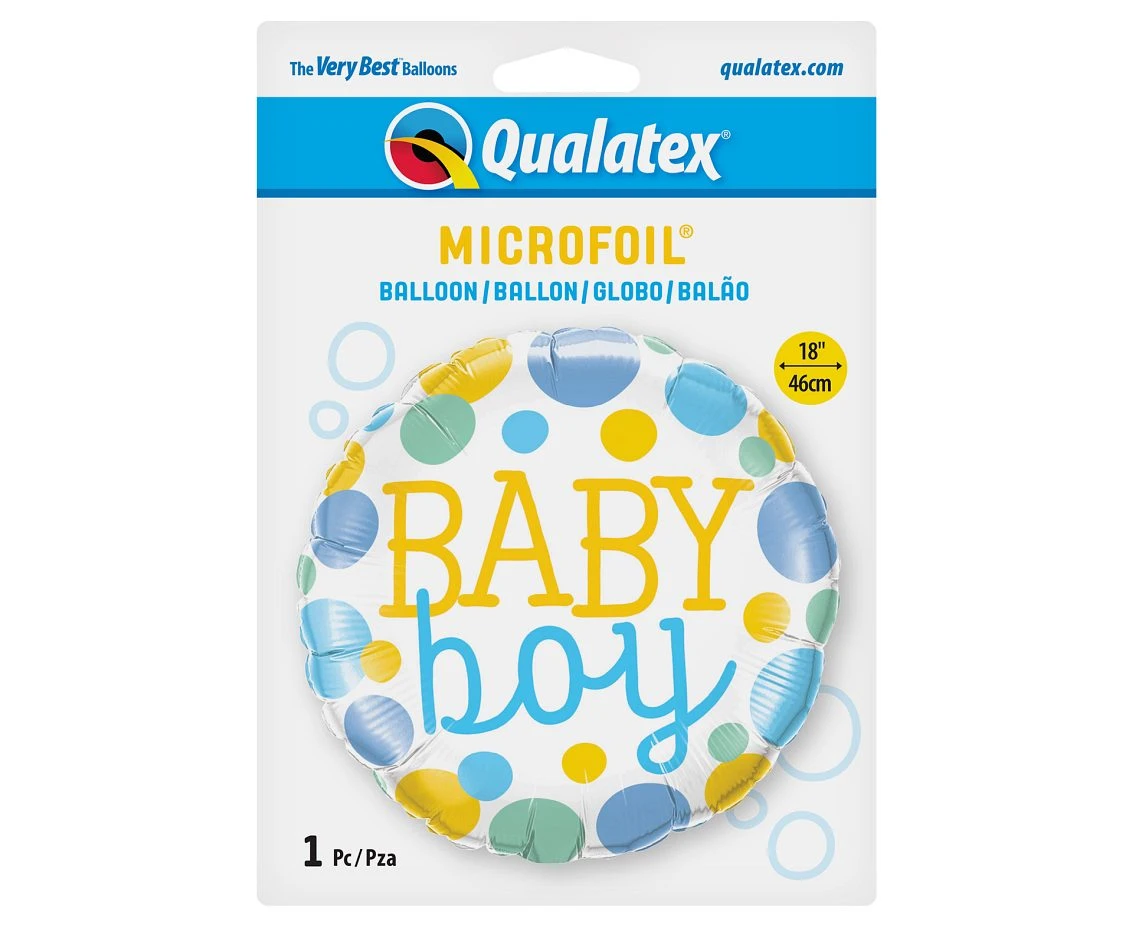Balon foliowy 18" QL CIR "Baby Boy dots" KK