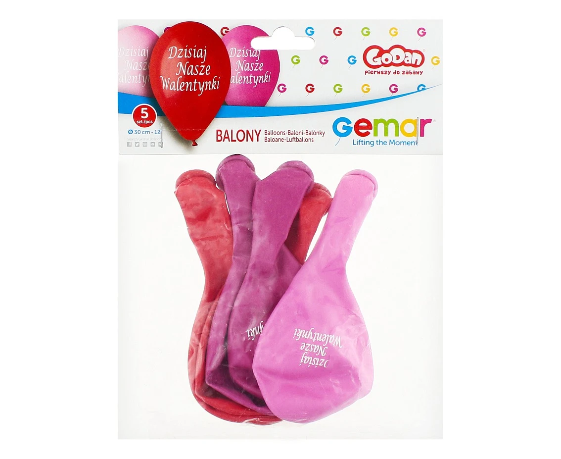 Balony Gemar 12", pastel premium "dzisiaj nasze walentynki", 5szt. KK