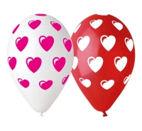Balony Gemar 12", pastel premium serduszka, czerwone i białe, 5szt.