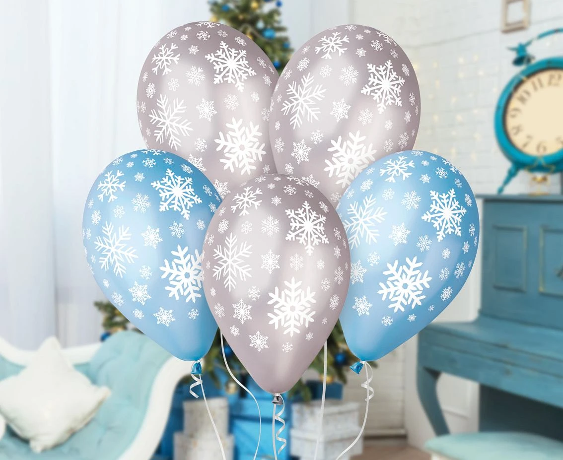 Balony Gemar 12", premium "płatki śniegu", metalik, 5szt. KK