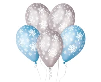 Balony Gemar 12", premium "płatki śniegu", metalik, 5szt. KK