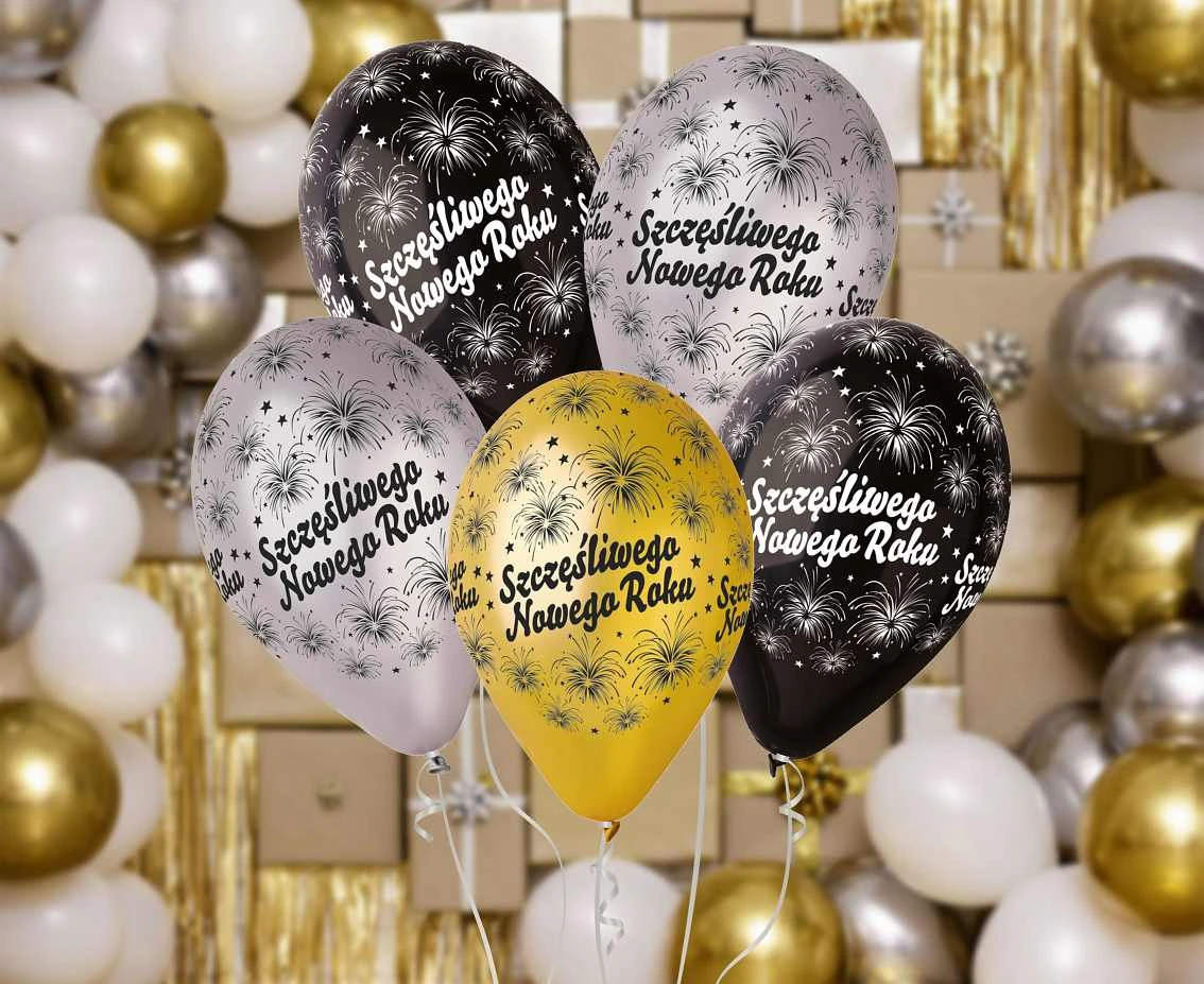 Balony Gemar 12", premium "szczęśliwego nowego roku", metalik, 6szt.
