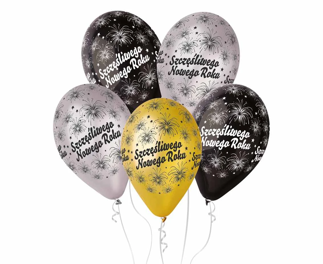 Balony Gemar 12", premium "szczęśliwego nowego roku", metalik, 6szt.