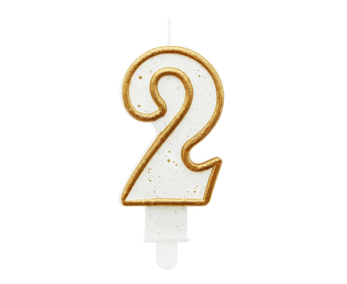 Świeczka B&C cyferka 2, złoty kontur, 8 cm