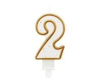 Świeczka B&C cyferka 2, złoty kontur, 8 cm