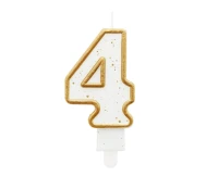 Świeczka B&C cyferka 4, złoty kontur, 8 cm