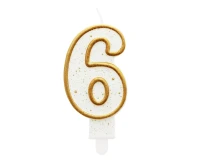 Świeczka B&C cyferka 6, złoty kontur, 8 cm