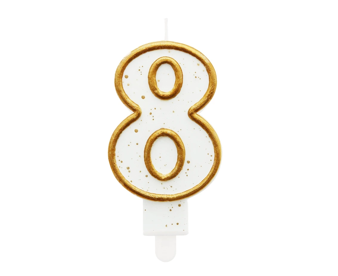 Świeczka B&C cyferka "8", złoty kontur, 8 cm