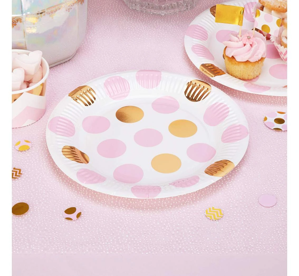 Talerzyki papierowe  "Pattern Works - Plate Pink Dots", 23 cm,  8 szt.