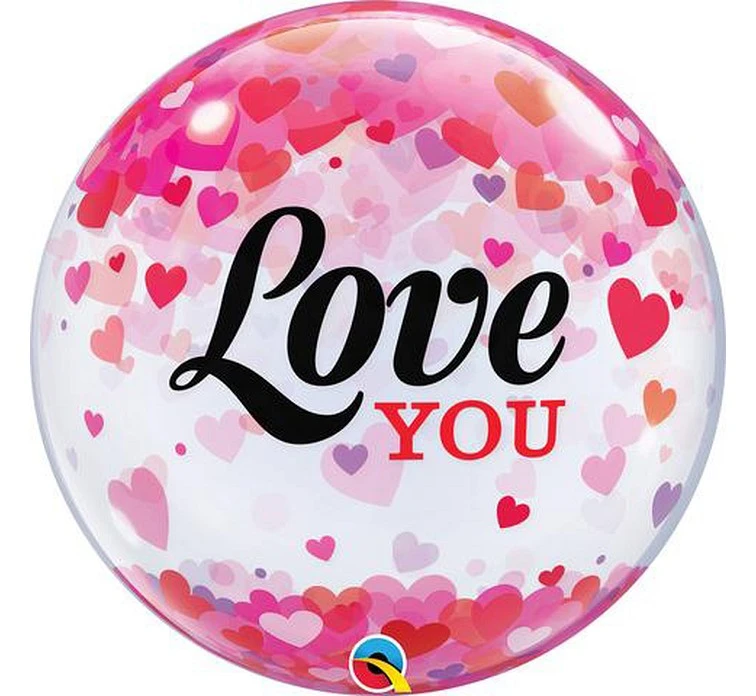 Balon foliowy 22" QL Bubble "Love You Confetti Hearts" KK