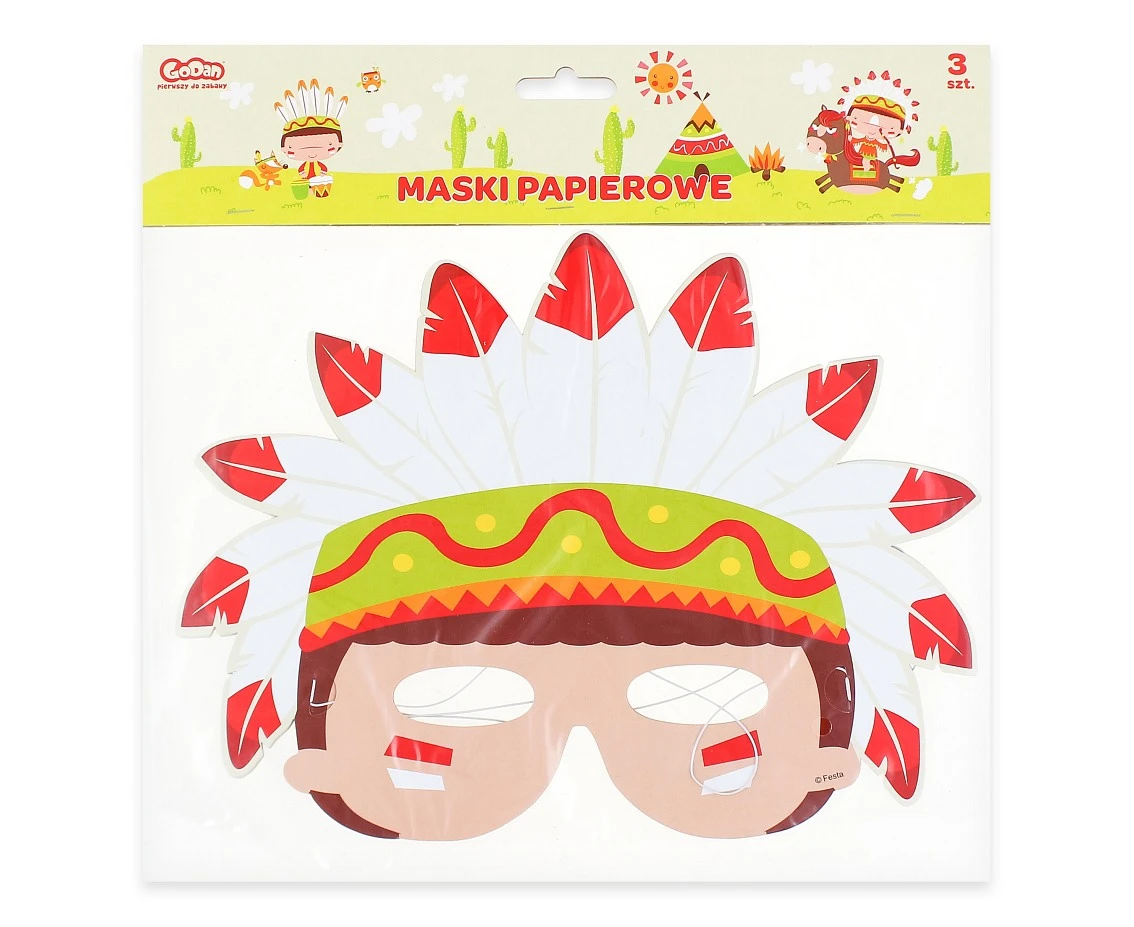 Maski papierowe Indiańskie Party, rozm. 26.4 x 20 cm, 3 szt. KK