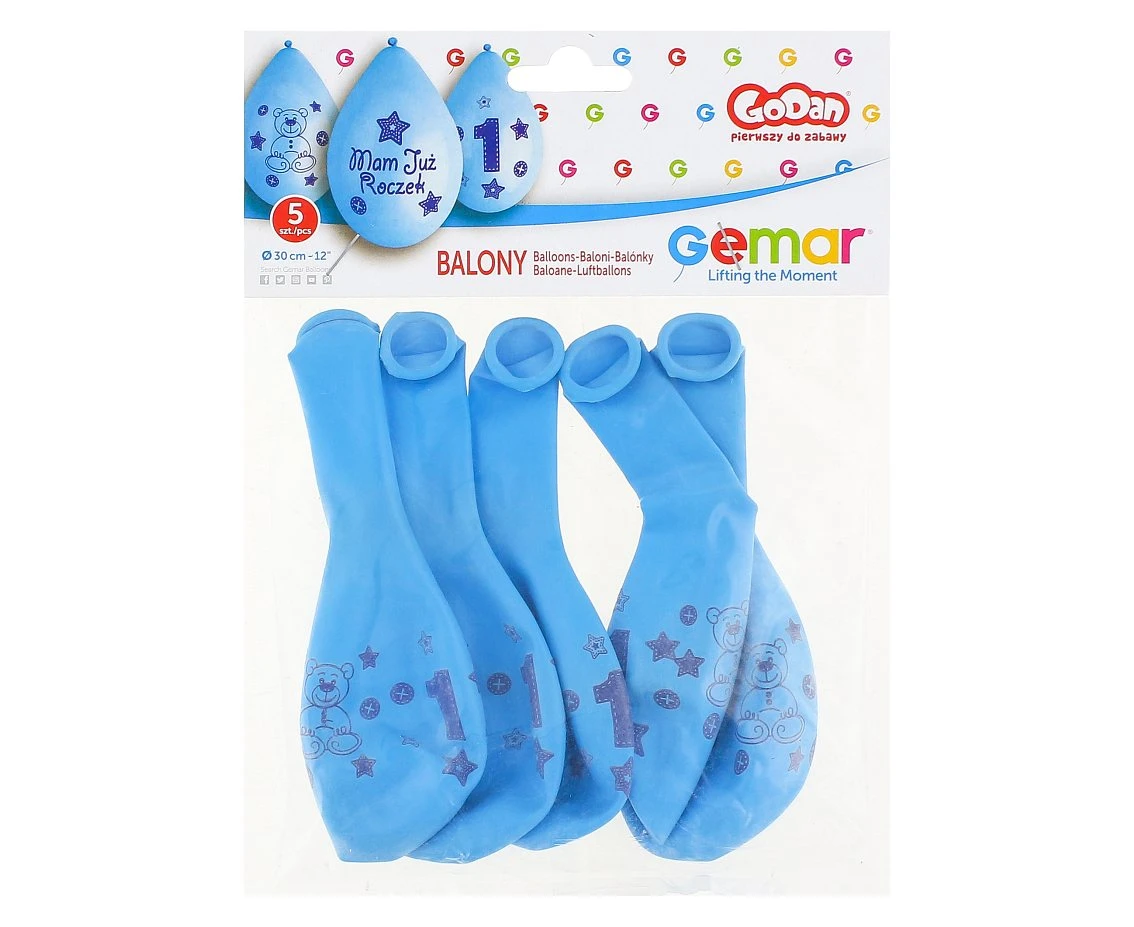 Balony Gemar 12", premium "moje 1 urodziny" (niebieski), 5szt. KK