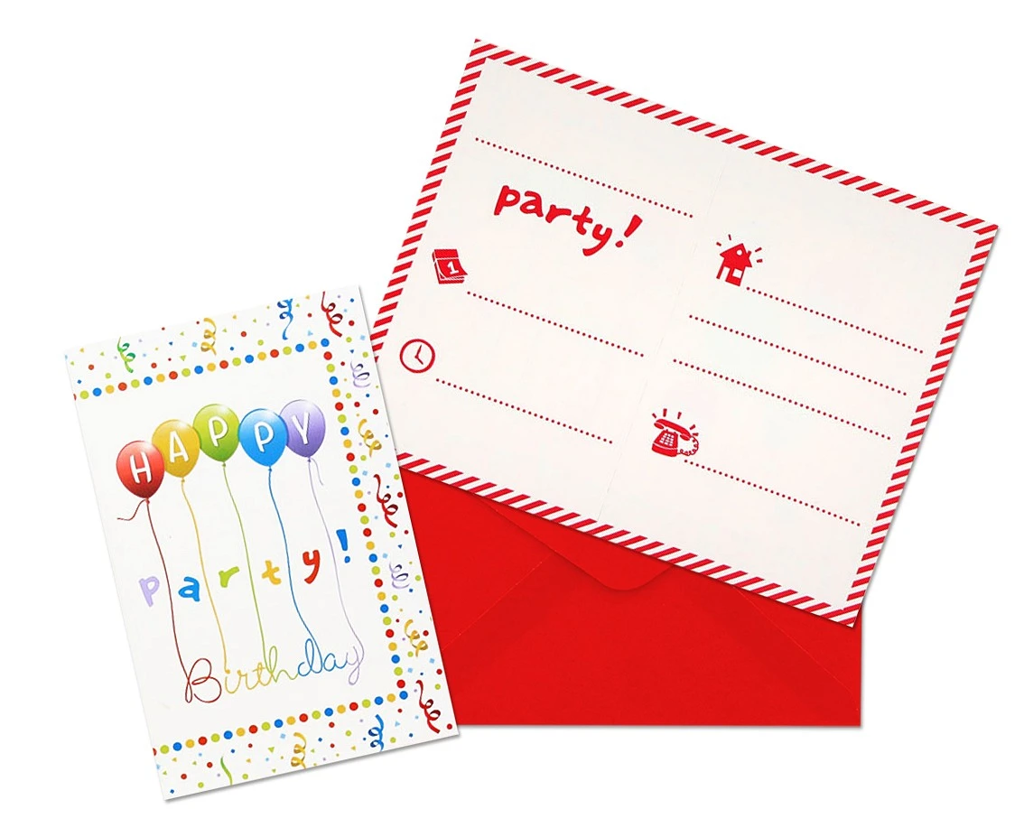 Zaproszenia z kopertami Happy Birthday Streamers Party, 6 szt.