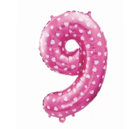 Balon foliowy "Cyfra 9", różowa w serca, 61 cm KK