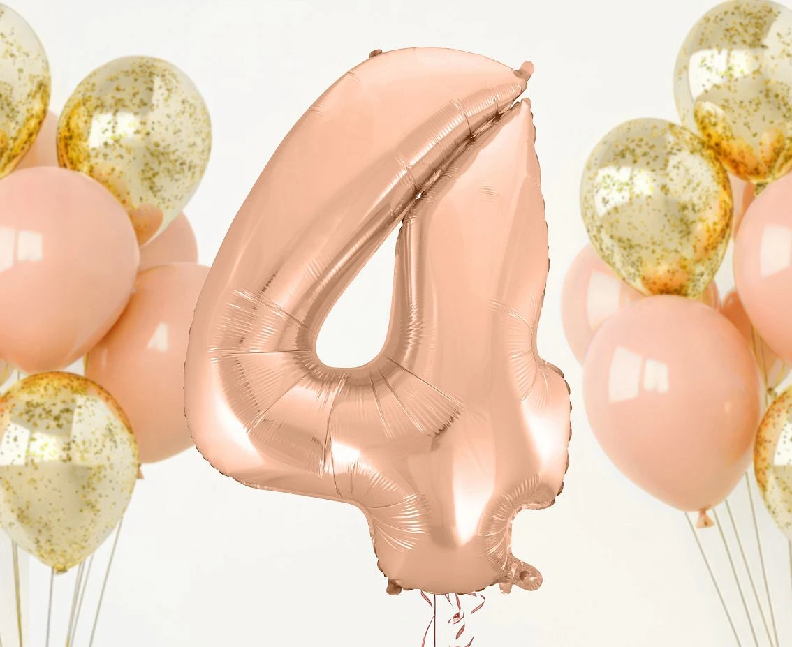 Balon foliowy B&C "Cyfra 4", różowo-złota, 92 cm KK