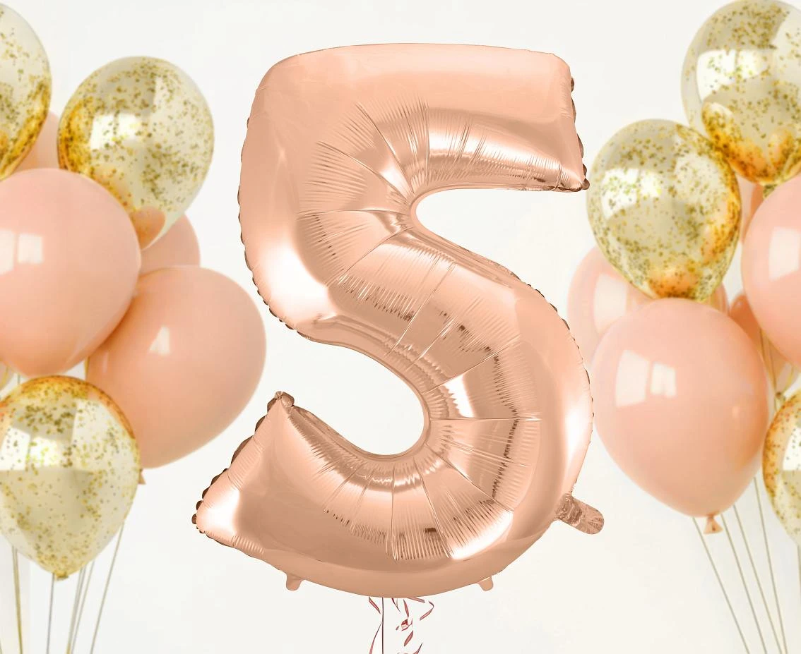Balon foliowy B&C "Cyfra 5", różowo-złota, 92 cm KK