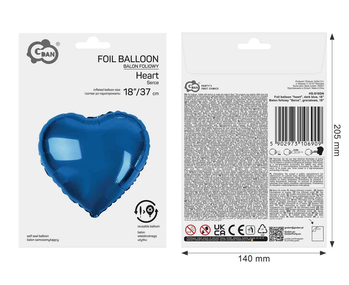 Balon foliowy "Serce", granatowe, 18"
