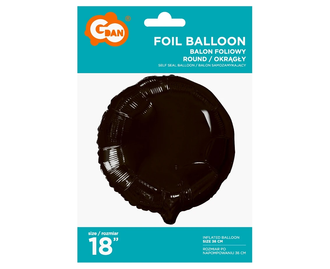 Balon foliowy "Okrągły", czarny, 18" KK