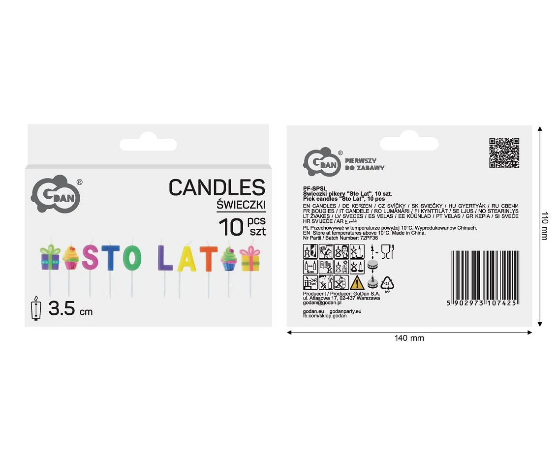 Świeczki pikery "Sto Lat", 10 szt.