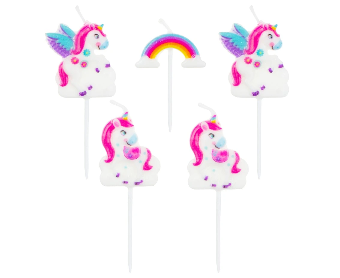 Świeczki pikery "Jednorożce", dł. całkowita 8 cm, 5 szt.