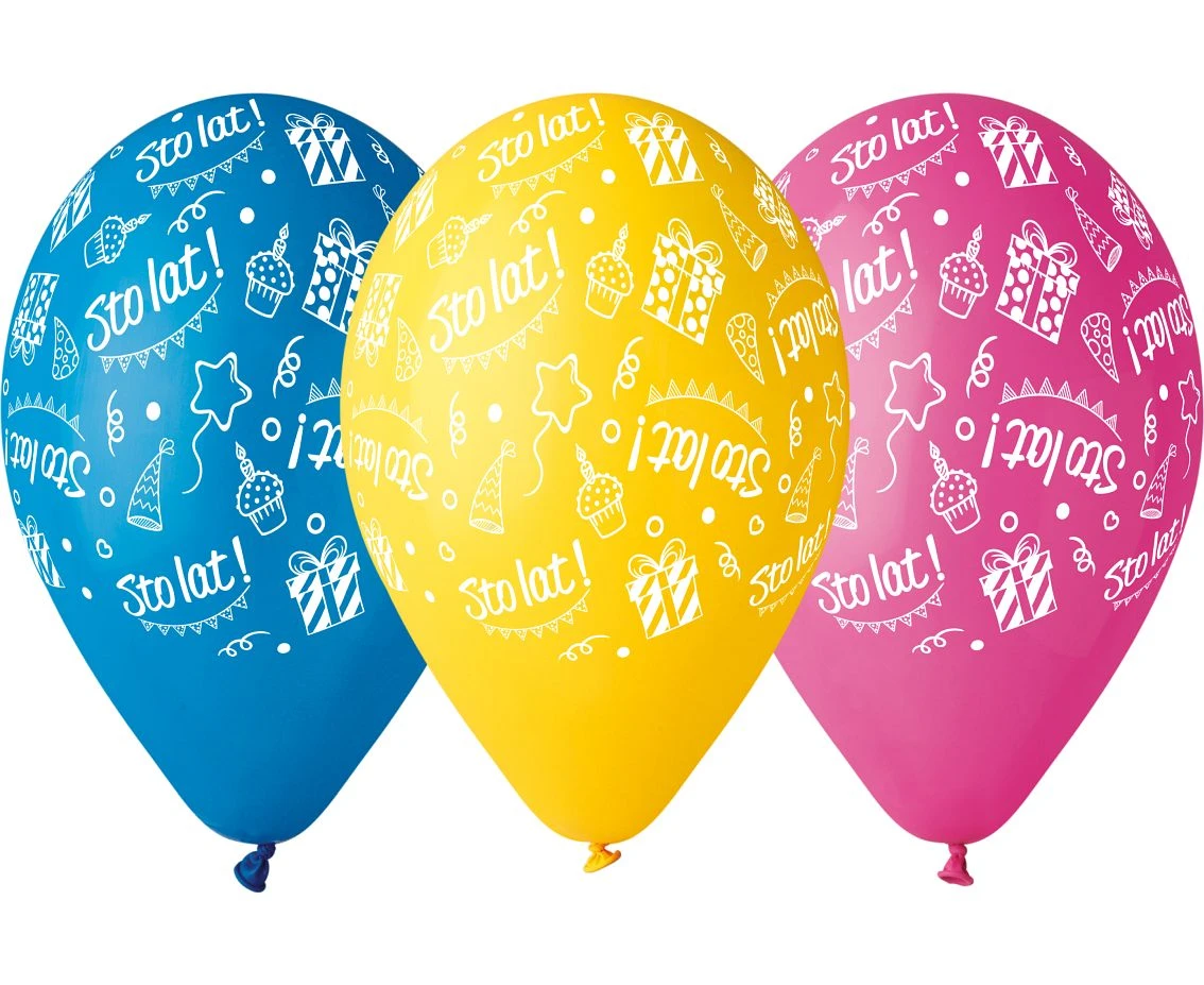 Balony Gemar 12", pastel premium "sto lat", kolorowe, 5szt.