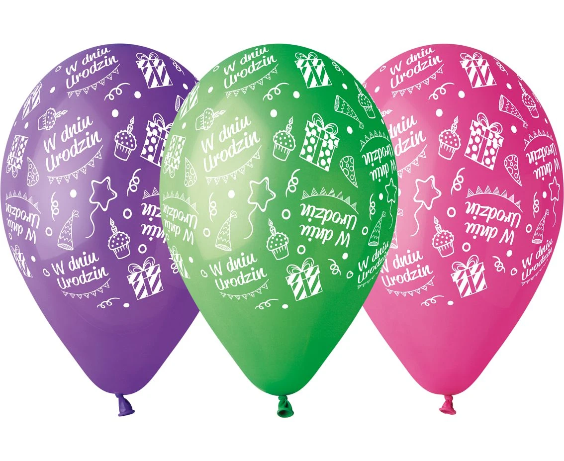 Balony Gemar 12", pastel premium "w dniu urodzin", kolorowe, 5szt.