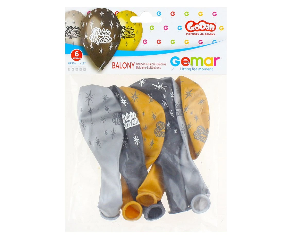 Balony Gemar 12", premium w dniu urodzin, metalik, 6szt.