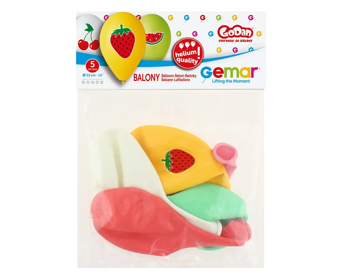 Balony Gemar 13", pastel premium hel "owoce", 5szt. KK