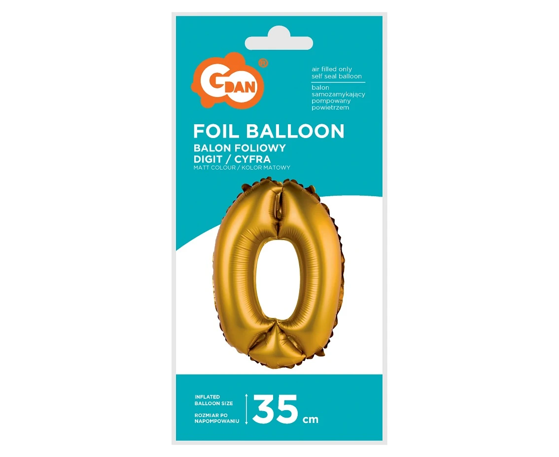 Balon foliowy "Cyfra 0", złota, matowa, 35 cm KK