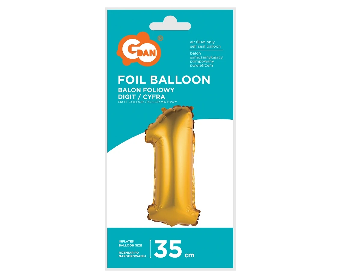 Balon foliowy "Cyfra 1", złota, matowa, 35 cm KK
