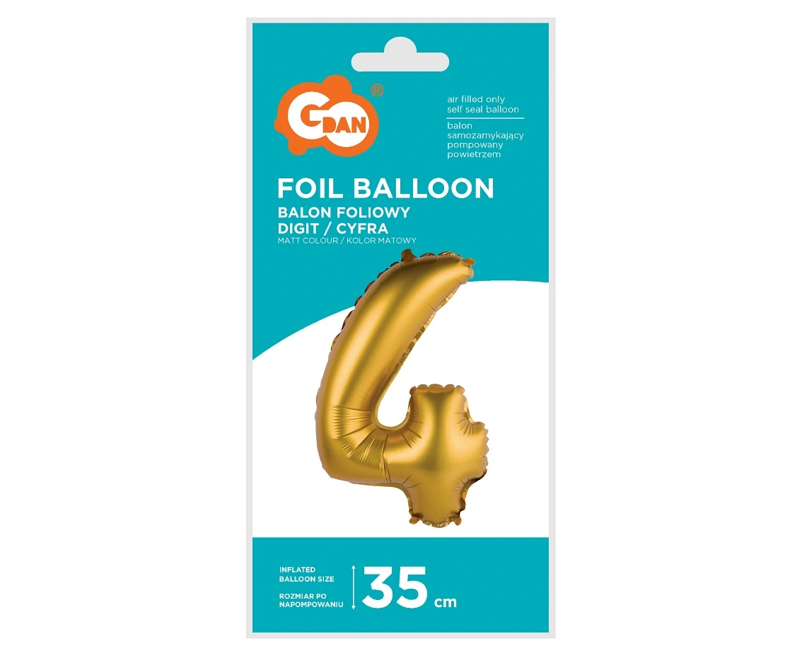Balon foliowy "Cyfra 4", złota, matowa, 35 cm KK