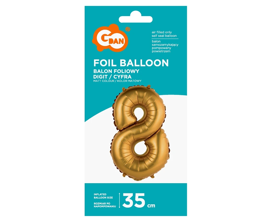 Balon foliowy "Cyfra 8", złota, matowa, 35 cm KK