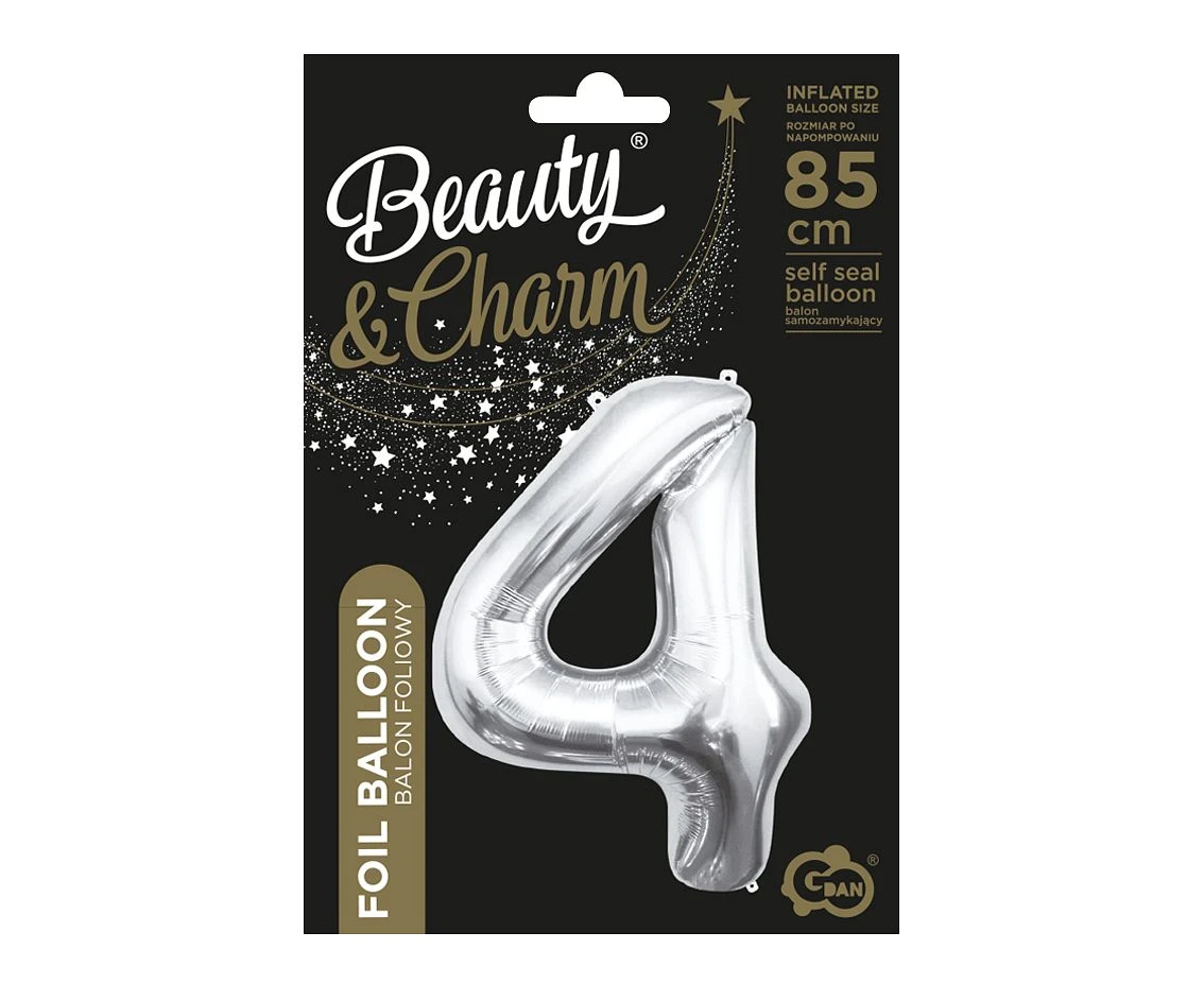 Balon foliowy B&C Cyfra 4, srebrna, 85 cm