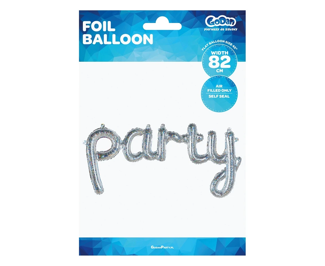 Balon foliowy Napis PARTY, holo, 82 cm KK