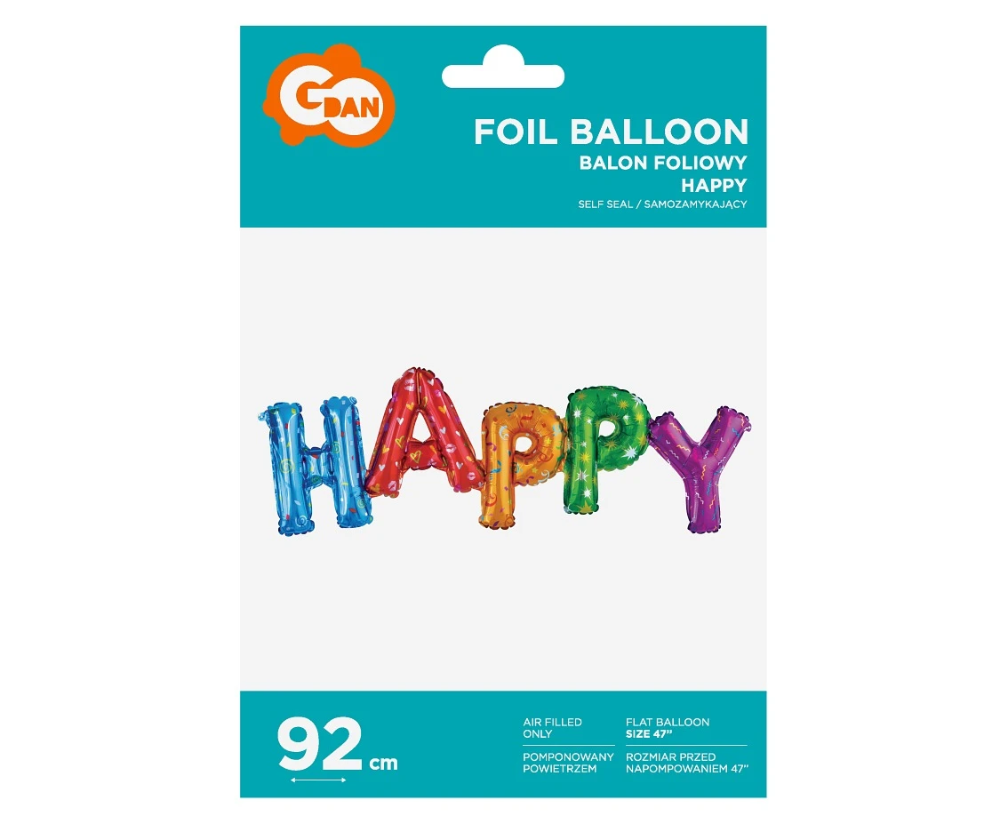 Balon foliowy "Napis HAPPY", kolorowy, 95x35 cm KK