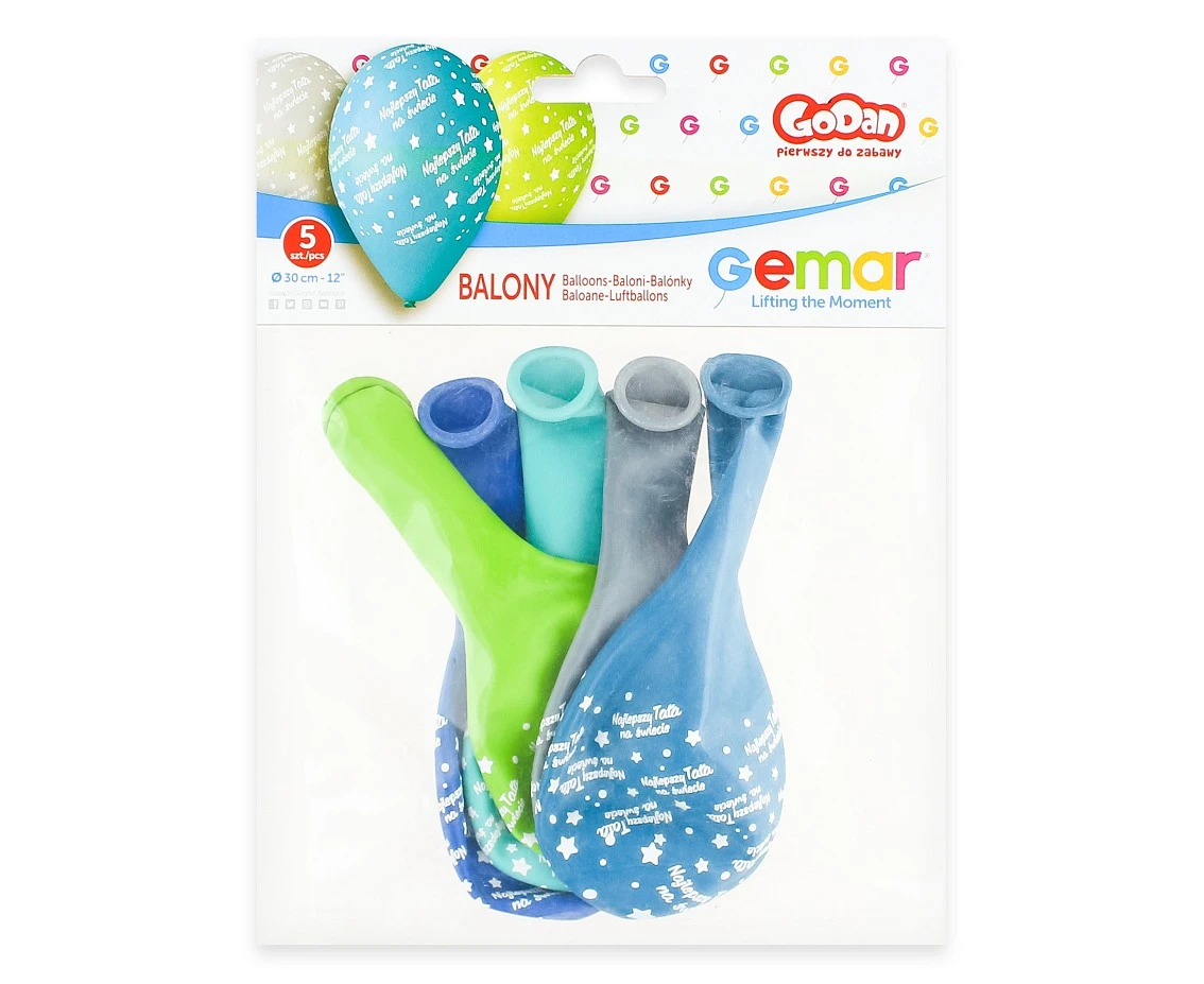 Balony Gemar 12", premium "najlepszy tata", pastelowe, 5szt. KK
