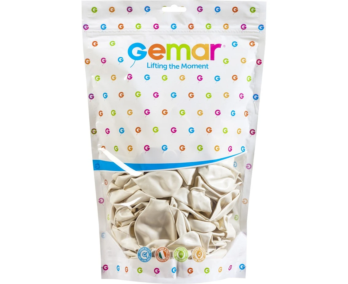Balony Gemar 13", metalik perłowobiały, 50szt.