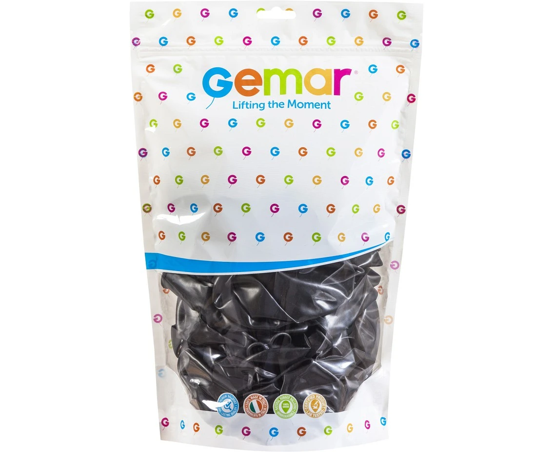 Balony Gemar 13", metalik czarne, 50szt.