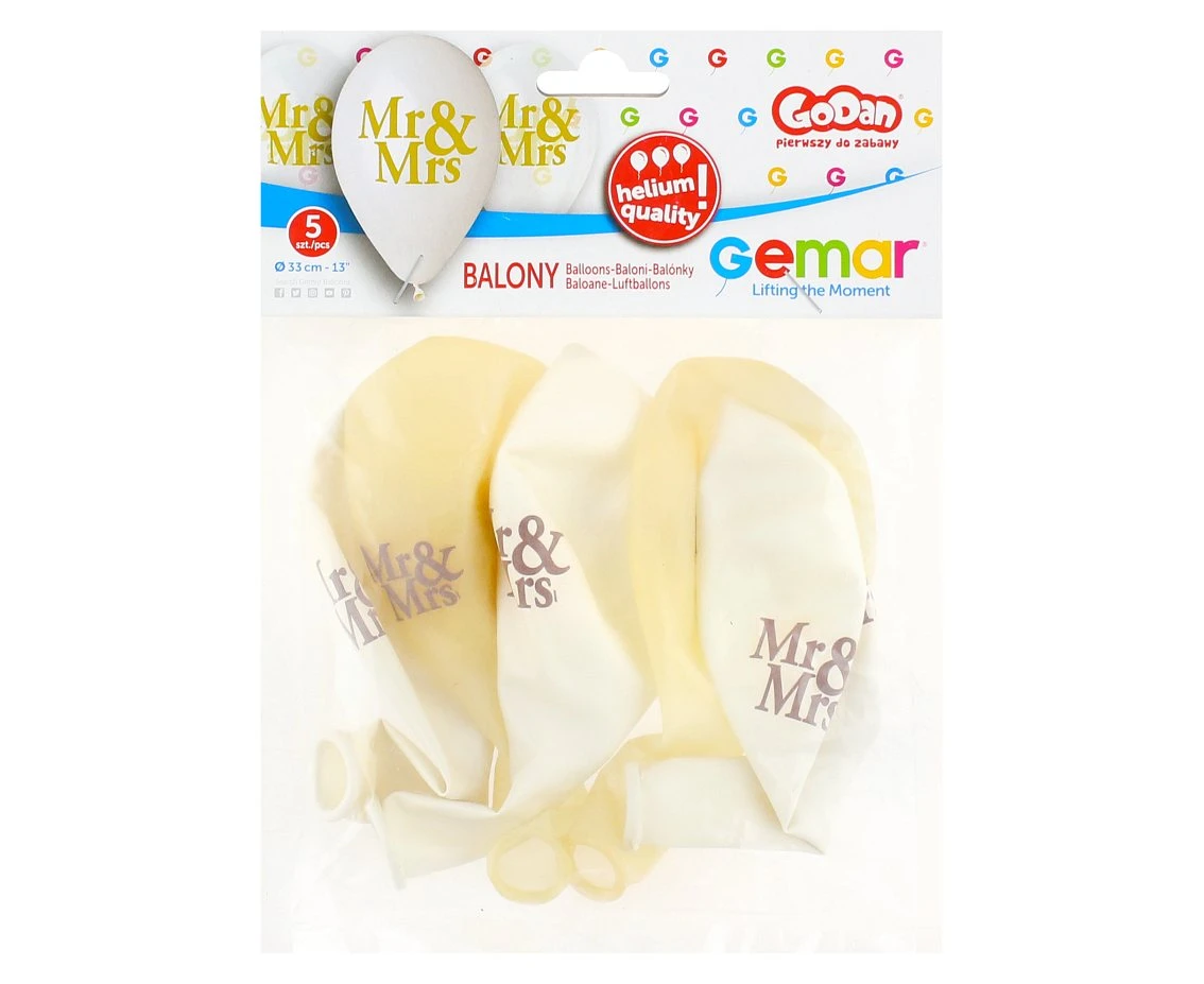Balony Gemar 13", premium hel "mr&mrs", metalik, 5szt. KK