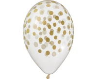 Balony Gemar 13", pastel premium hel "konfetti złote", transparentne, 5szt.