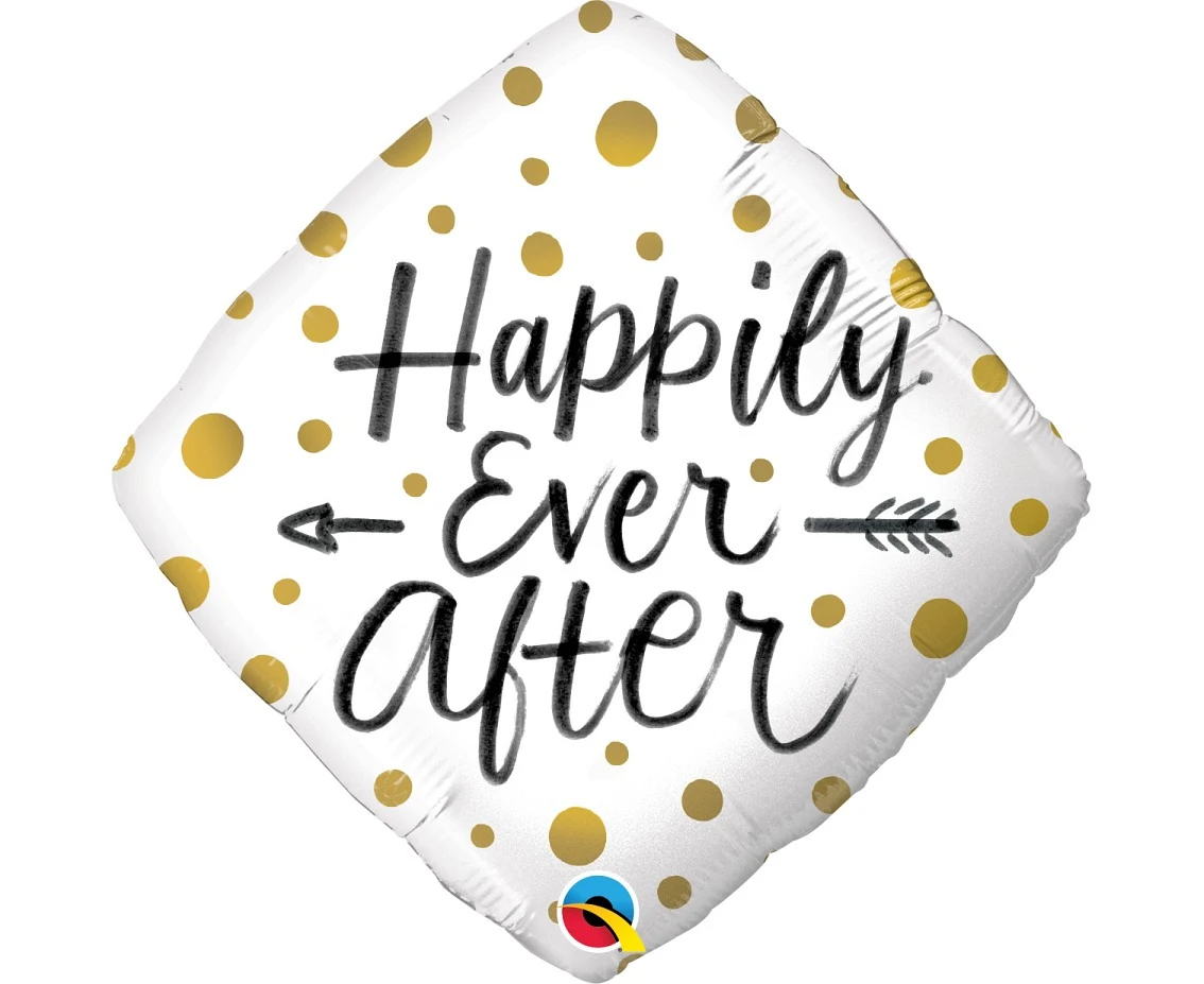 Balon foliowy 18" QL SQR - " DIAMOND" "HAPPILY EVER AFTER GOLD DOTS" KK