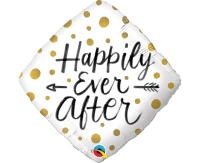 Balon foliowy 18" QL SQR - " DIAMOND" "HAPPILY EVER AFTER GOLD DOTS" KK