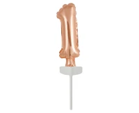 Balon foliowy B&C 13 cm na patyczku "Cyfra 1", różowo-złota