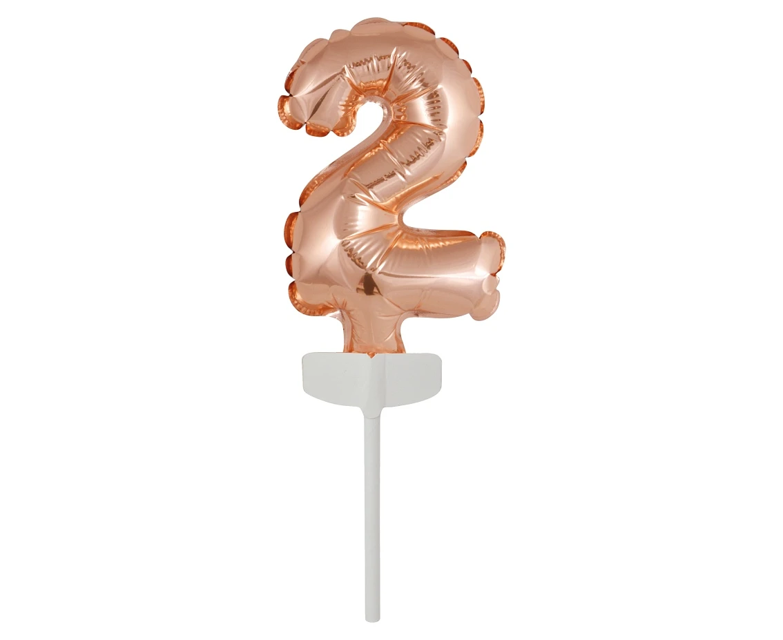 Balon foliowy B&C 13 cm na patyczku "Cyfra 2", różowo-złota