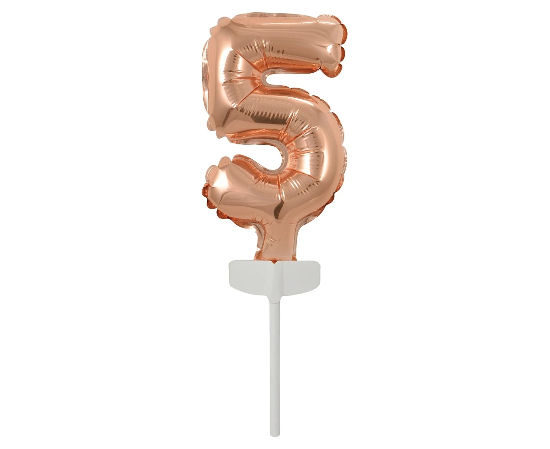 Balon foliowy B&C 13 cm na patyczku "Cyfra 5", różowo-złota